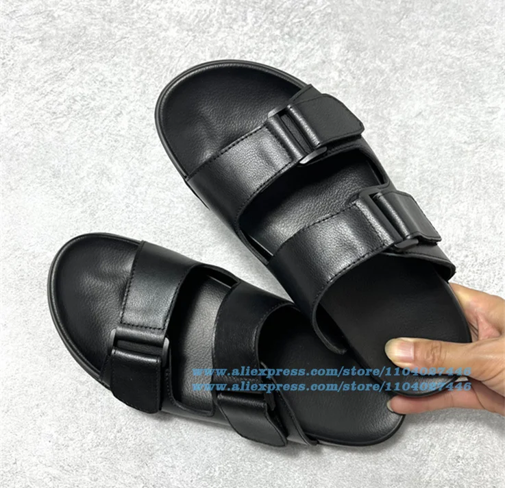 

Double Buckles Slippers Open Toe Slip On Sandals Summer Men Wear-Resistant Slides Trendy Luxury Handmade Shoe Men's Shoes