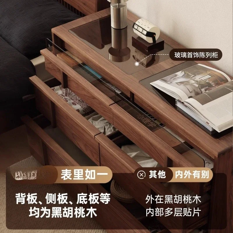 Komoda do sypialni z czarnego orzecha amerykańskiego, zintegrowana szafka z czystego drewna orzecha, do sypialni głównej.