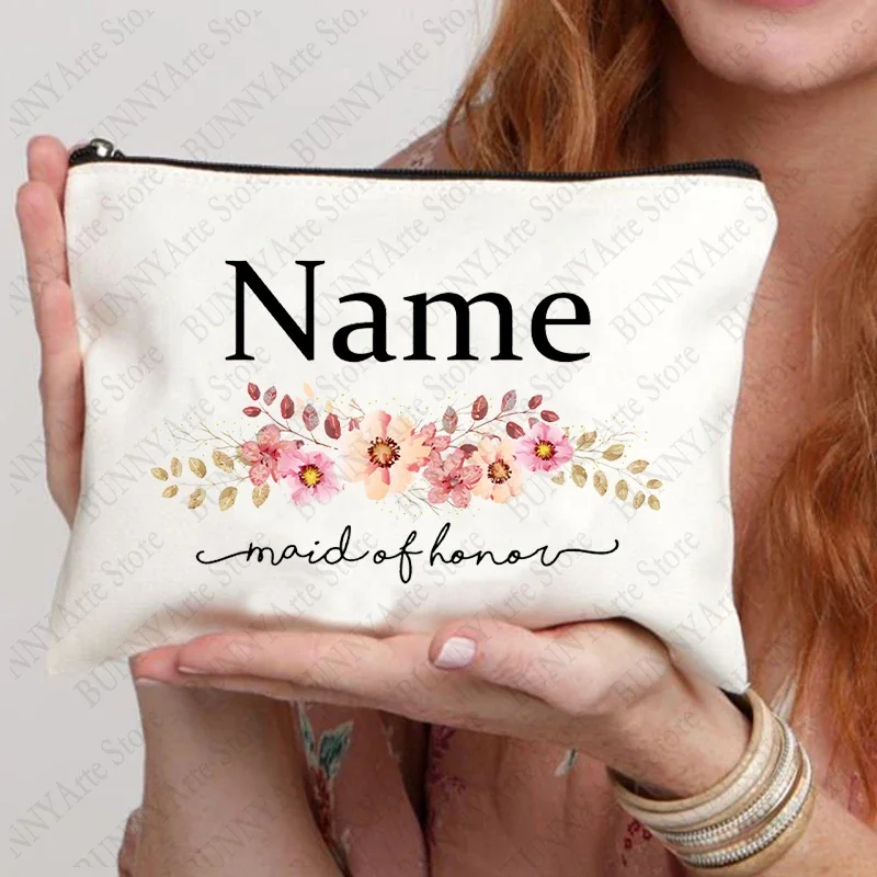 Personal isierte benutzer definierte Braut dusche Geschenk Brautjungfer Anfangs name Make-up-Tasche Make-up Taschen Kosmetik Fall Leinwand Toiletten artikel Veranstalter