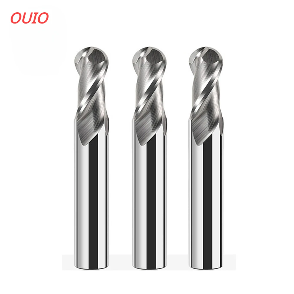 

OUIO HRC55 Special For Aluminum Ball Nose Milling Cutter Tools Carbide 2 Flutes Spherical CNC End Mills Spiral Milling Cutters