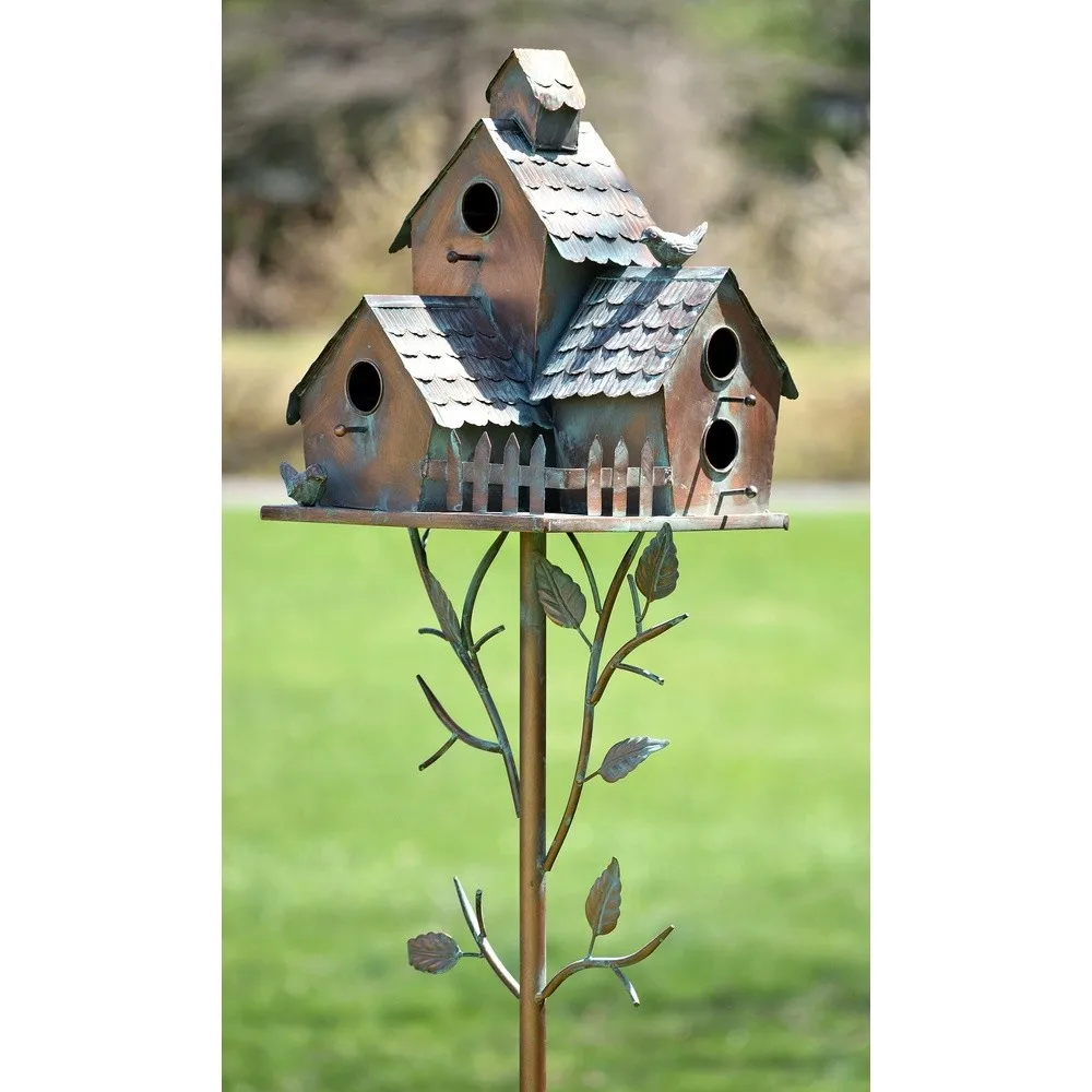 Large Copper Colored Multi Birdhouse Stakes Room for 4 Bird Families in Each (Houses Facing Multiple Directions)