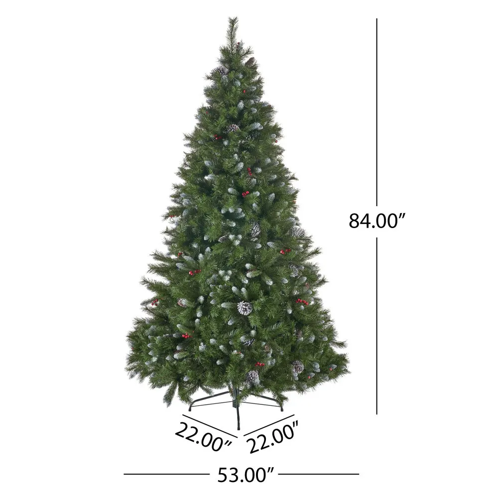 Árvore de Natal artificial do PVC, 7ft, 7ft, com 52 cones fosco do pinho e 26 decorações vermelhas da baga, feriado essencial