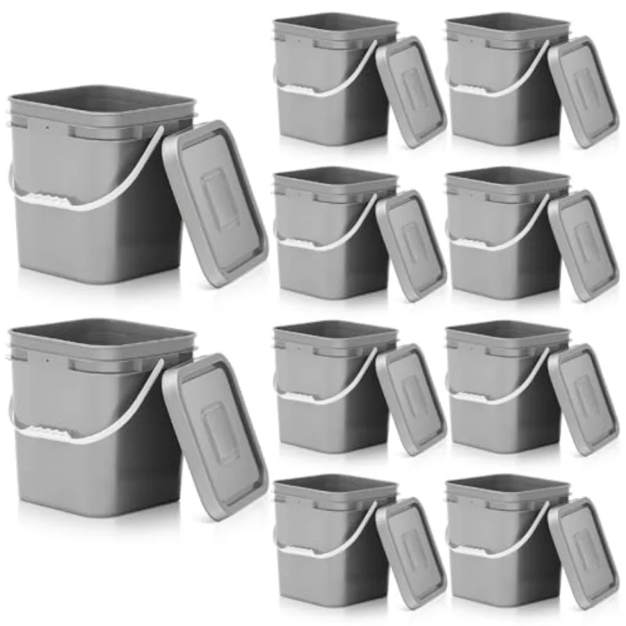 

10 Pcs 3.5 Gallon Square Food Grade Bucket with Lid Plastic Buckets Pail with Handle Lid Heavy Duty Buckets for Storing Dry Foo