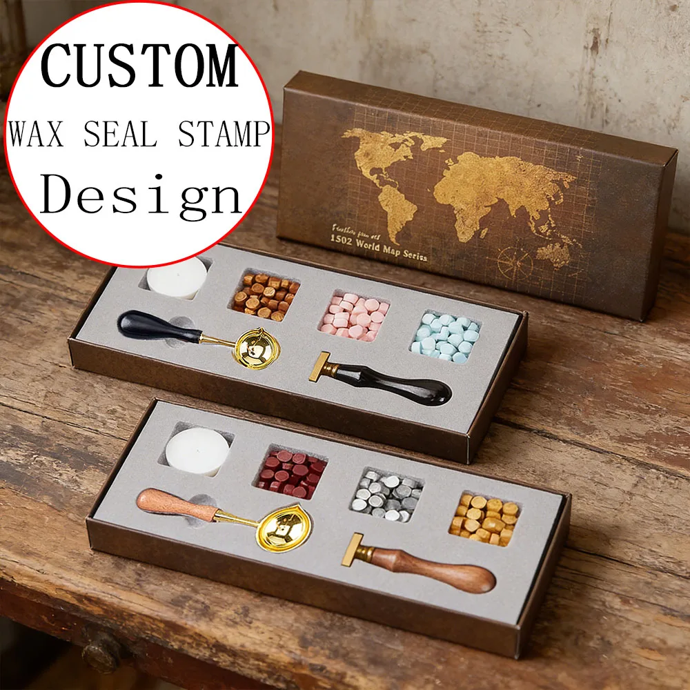 Personalized Wax Seal Stamp Kit Custom Logo Design 20/25/30mm Brass Head Spoon Sealing Beads for DIY Wedding Envelope Invites