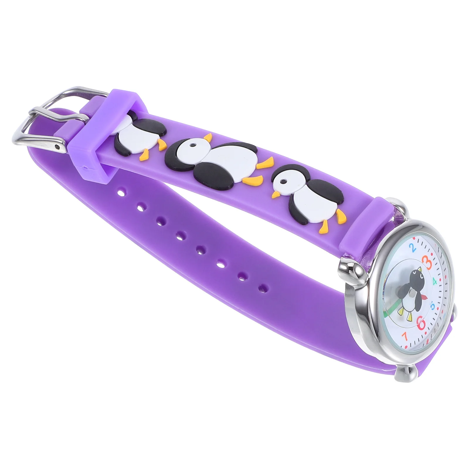 Penguin Watch Purple Cartoon Style Analog Waterproof Comfortable Wrist Strap for Daily Outdoor Activities