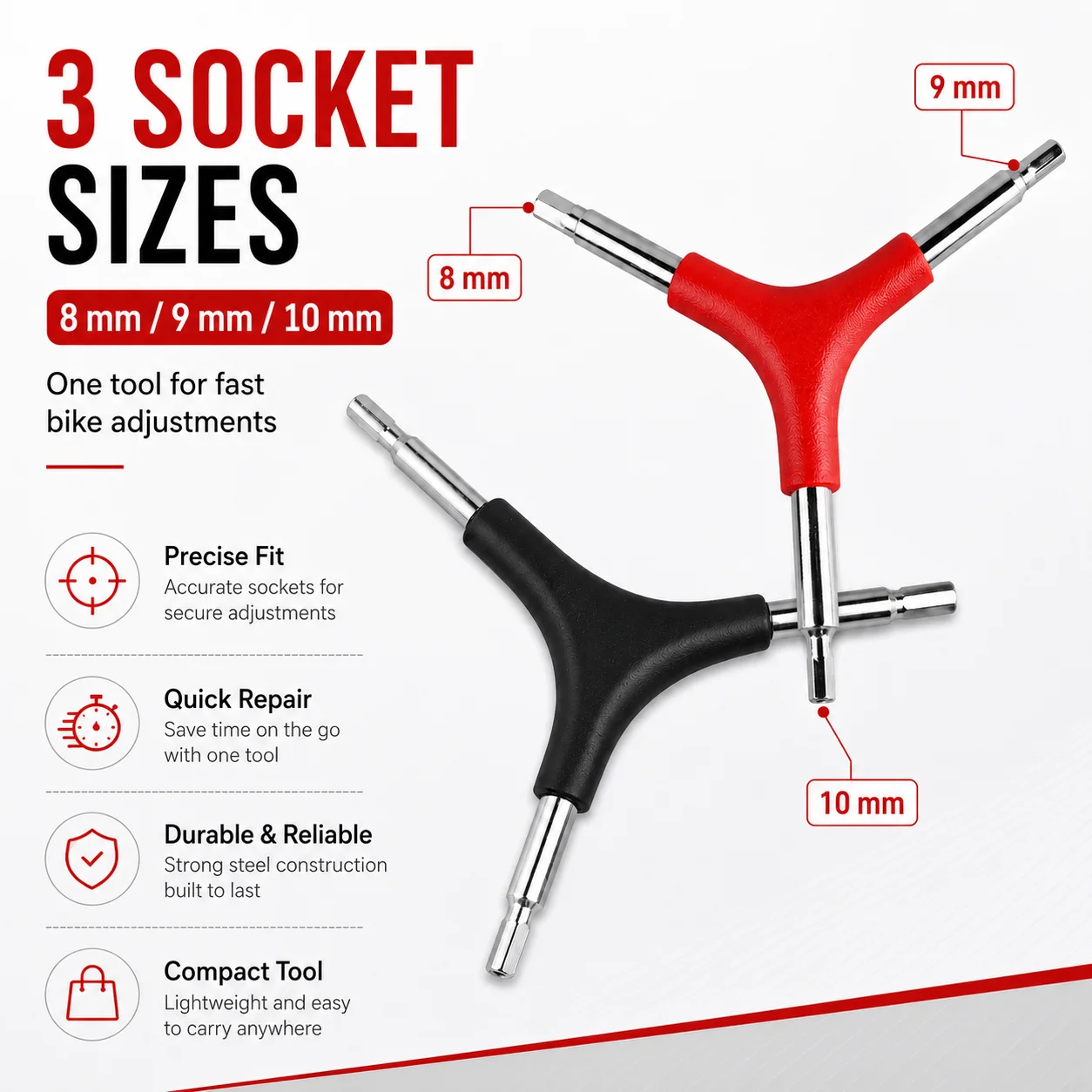 3-Way Y Wrench 8/9/10mm Bike Repair Tool Portable Socket Hex Wrench for Bicycle Maintenance MTB Road Cycling Repair