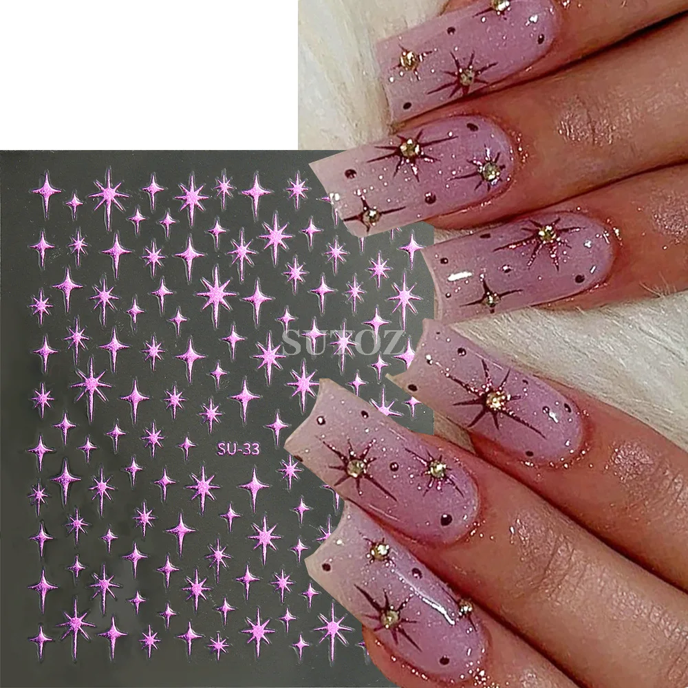 500Pcs New Nail Sticker Gold Silver Purple Dazzling Color ins Summer Pure Desire Four Star Nail Nail Modeling Nail Sticker