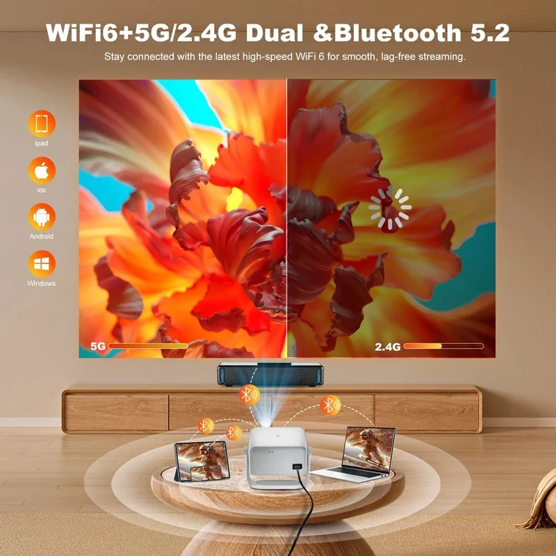 TP350 Projector 650 ANSI 4K HD 1080P Android 13 Auto Focus Wifi6 BT5.2 Portable Outdoor Video Smart Home Theater Proyector