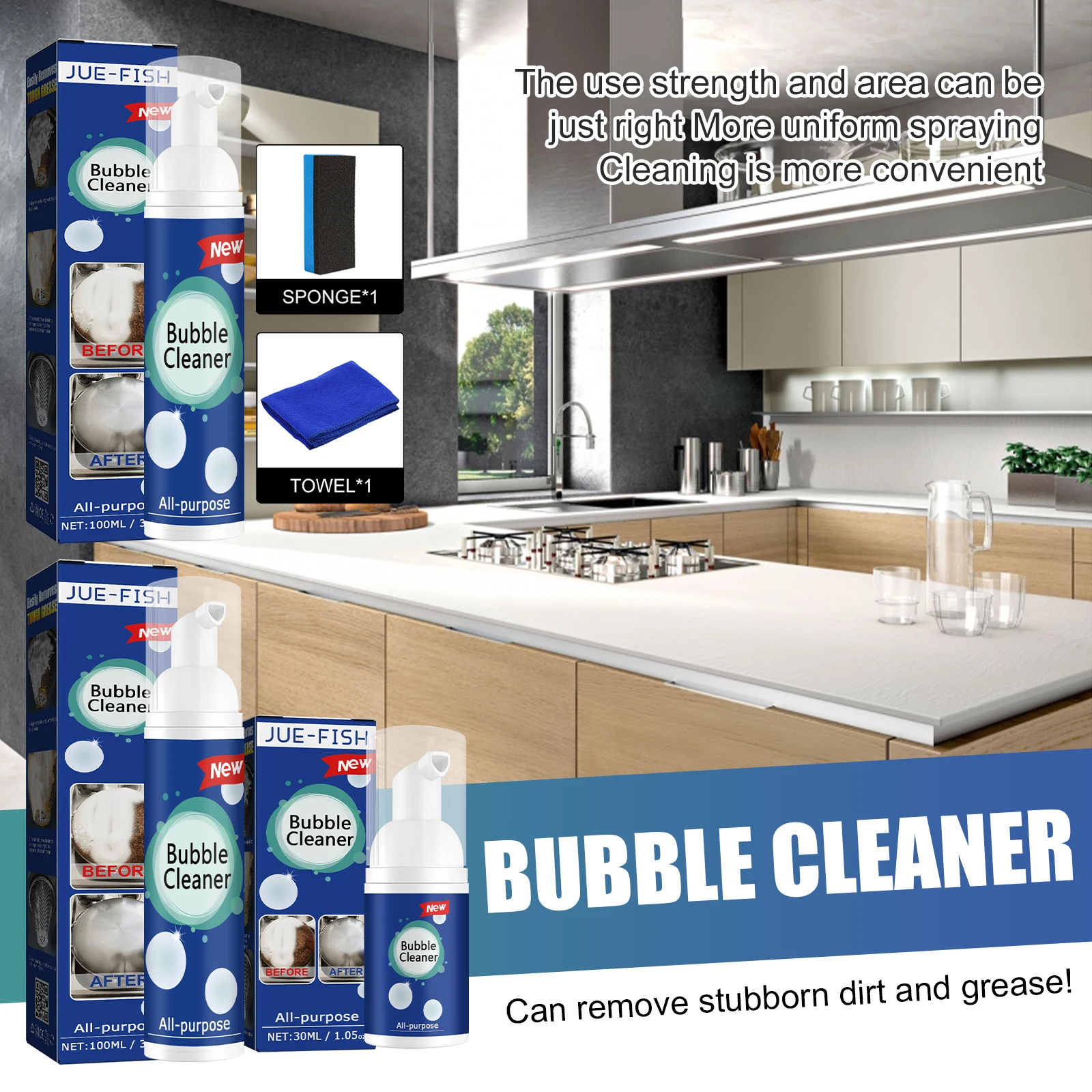 All Purpose Bubble Cleaner Foam Spray Kitchen Heavy Grease Stain Remover for Stove Range Hood Cookware Surface Dirt Cleaning