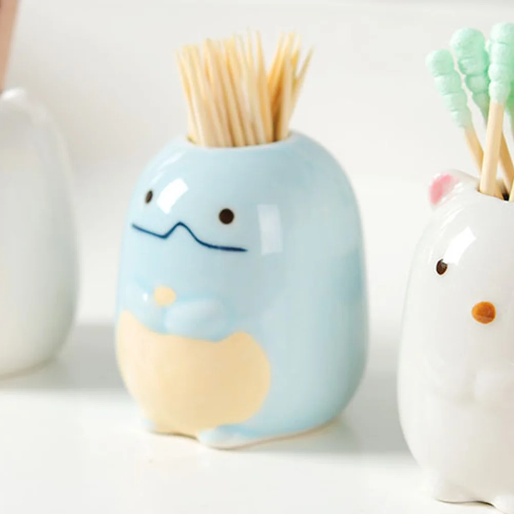 

2Pcs Toothpick Holder Toothbrush Holder Ceramic Cute Toothpick Dispenser Toothbrush Stand Desktop Decoration Storage Container
