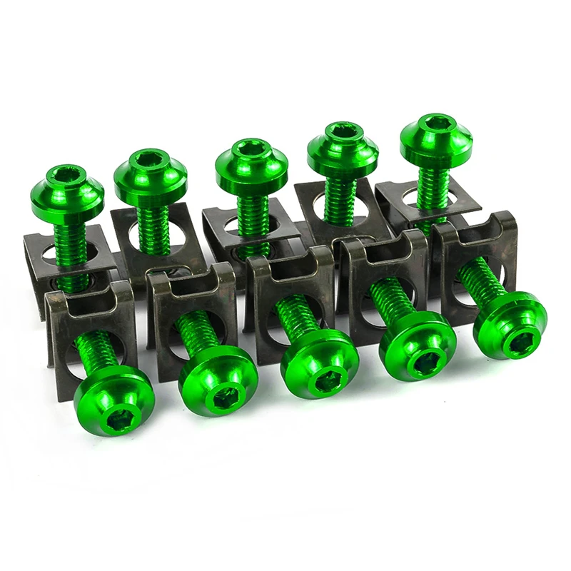 10 Pcs M6 CNC Aluminum Motorcycle Fairing Body Bolt Kit Screw Spire Speed Fastener Clip Nut