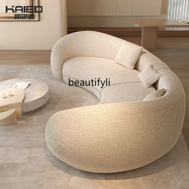 32Special-shaped moon sofa semi-circular living room simple lamb wool fabric sofa designer