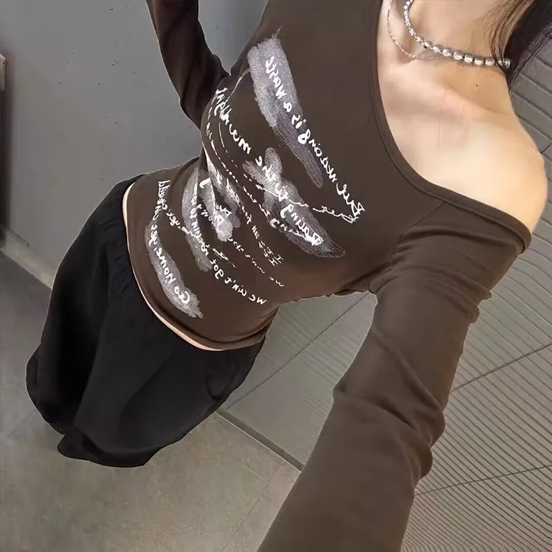 تي شيرت بأكمام طويلة للفتيات المراهقات، صيفي بكتف منسدل من القطن، هيكل خفيف الوزن ومريح، فتاة عصرية سريعة الجفاف #4