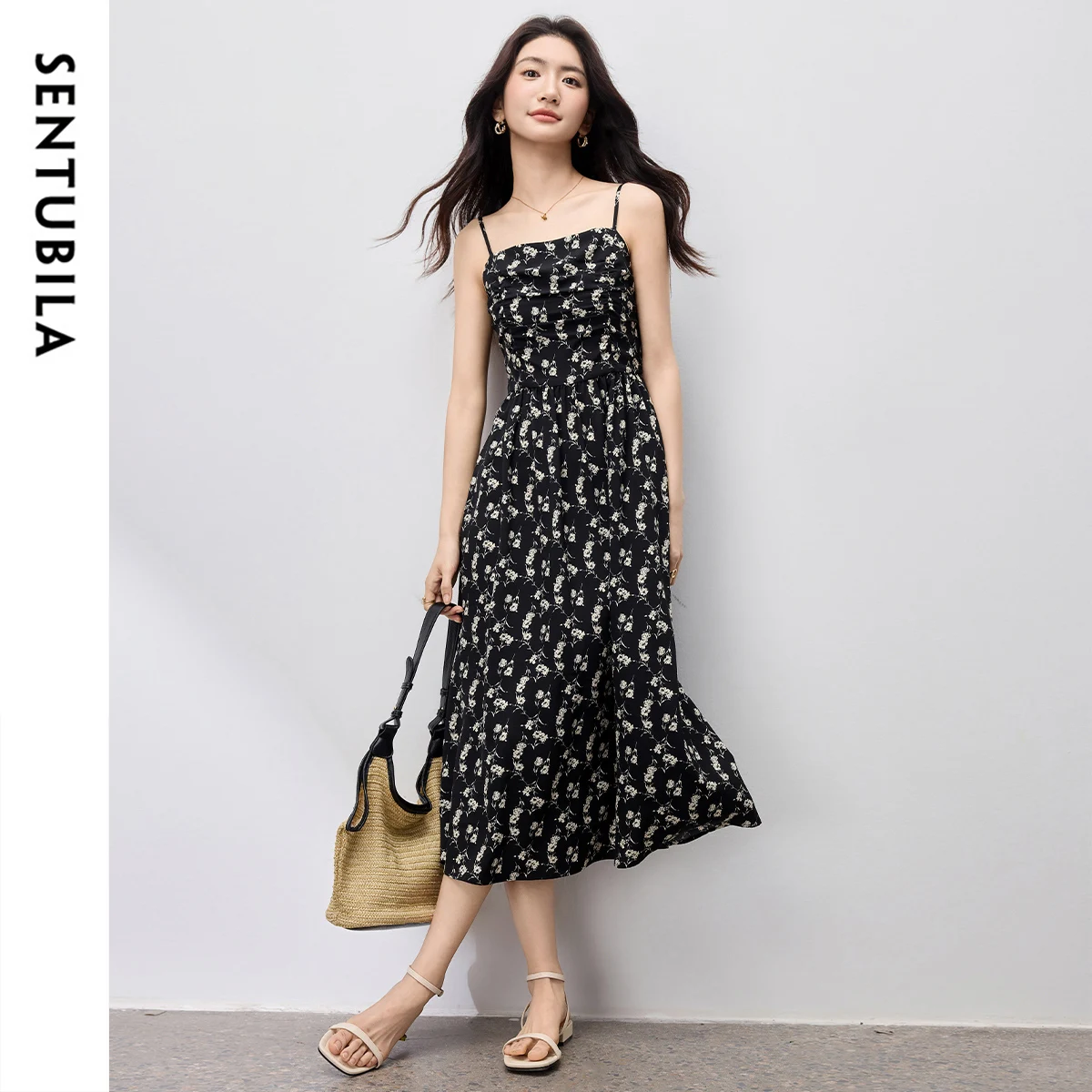 

SENTUBILA Summer Dress 2025 Designers Suspender Floral Printed Elegant Women's Office Fashion Dresses Female Clothing 152L58244