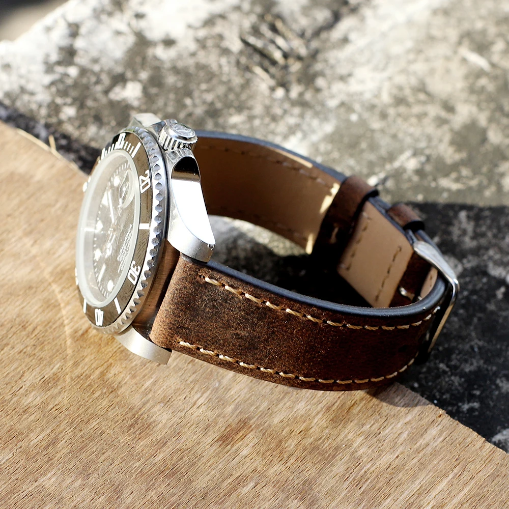Retro Leather Watchband 20mm 22mm Black Cofffee Watch Strap Quick Release Stainless Steel Buckle for Men Watch Bracelet