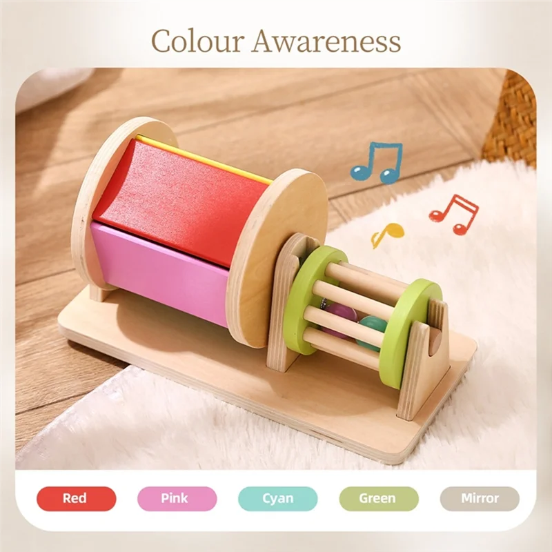 ABUM-Montessori bébé en bois Macaron couleur rotatif musique tambour boîte permanente hochet cadeau