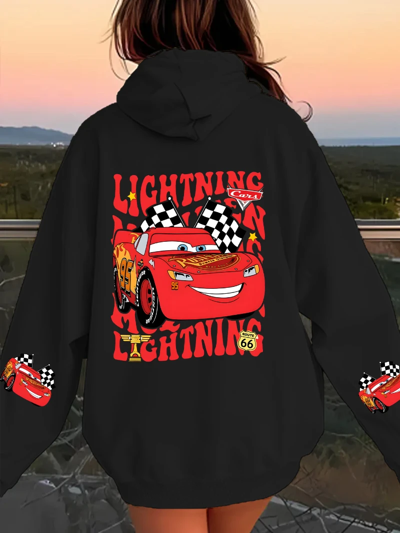 

Disney Official Lightning McQueen Women's Hoodie - Retro Car Sweatshirt Winter Soft Wool Lined Hoodie