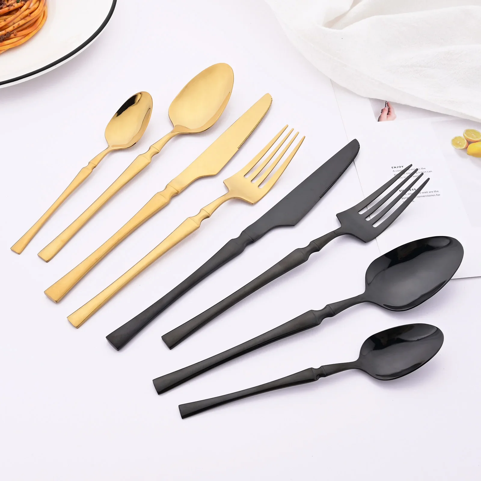 24Pcs Stainless Steel Dinnerware Set Pink Gold Cutlery Spoon Fork Knife Western Cutleri Silverware Flatware Tableware Supplies