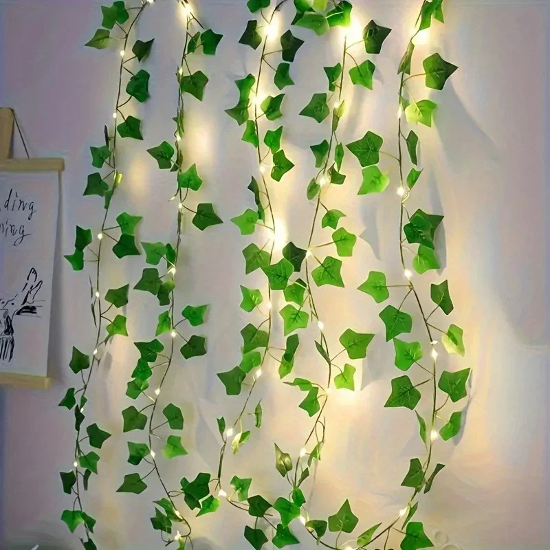 LED Green Ivy Leaf Garland Fairy Lights Artificial Vine String Light Battery Operated  for Wall Hanging Bedroom Christmas Party