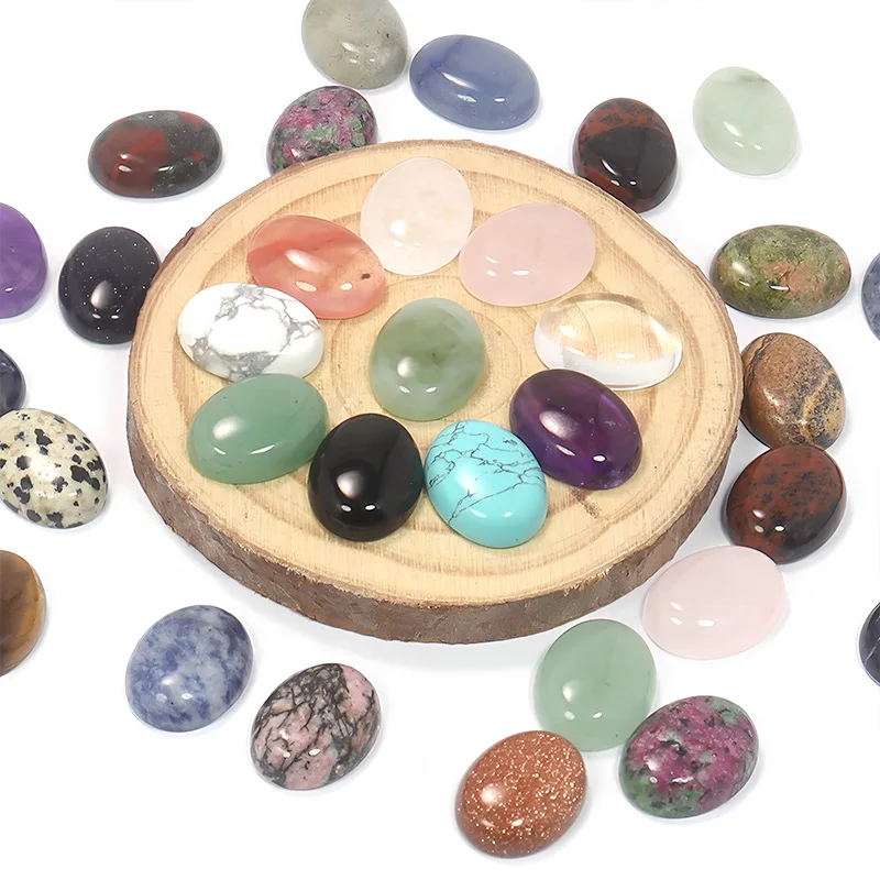 

20 pcs/bag 15x20mm Natural Gemstone Loose Beads Mixed Stone Oval Flat Back Cabochon Beads for Ring Bracelet Making