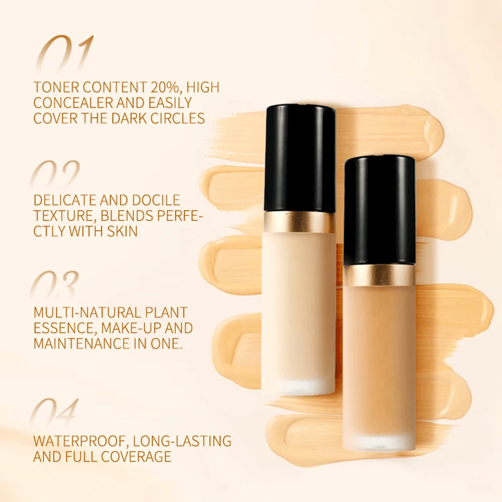 Corretivo líquido de marca própria de 4 cores logotipo personalizado tubo redondo com tampa preta contorno à prova de suor maquiagem facial de longa duração vegana