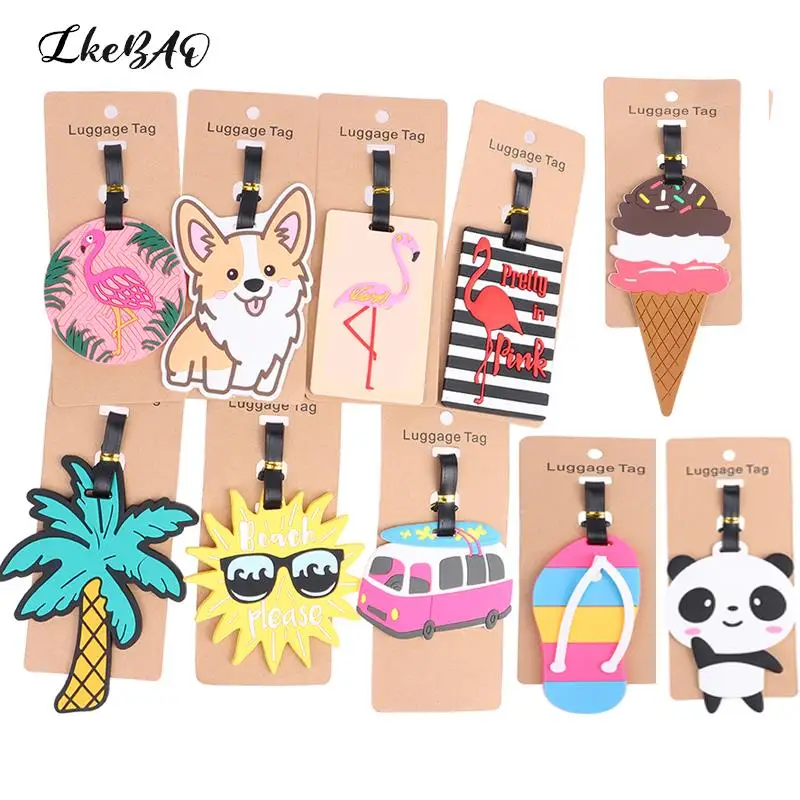 Etiqueta de equipaje de silicona con dibujos animados creativos, etiqueta de dirección de identificación de nombre, accesorios de viaje portátiles,