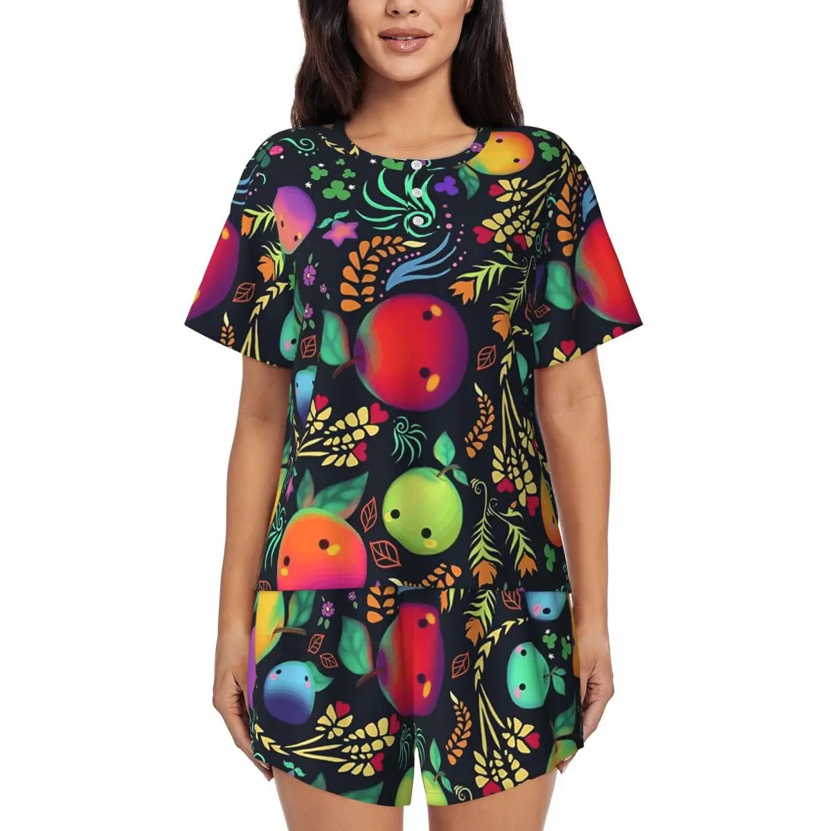 

Новинка! Пижамный комплект SDV Farm Valley Friends Stardew Valley: женская ночная рубашка с круглым вырезом и коротким рукавом, свободные шорты для сна.