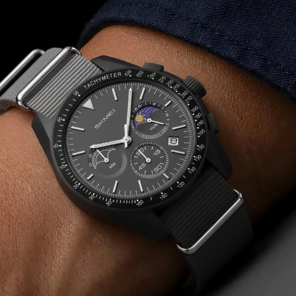 Multifunctional Hot Selling Creative Gray High Quality Quartz Watch Men Women Unique Multi Sub-dial Pattern Sun Moon Watch Clock