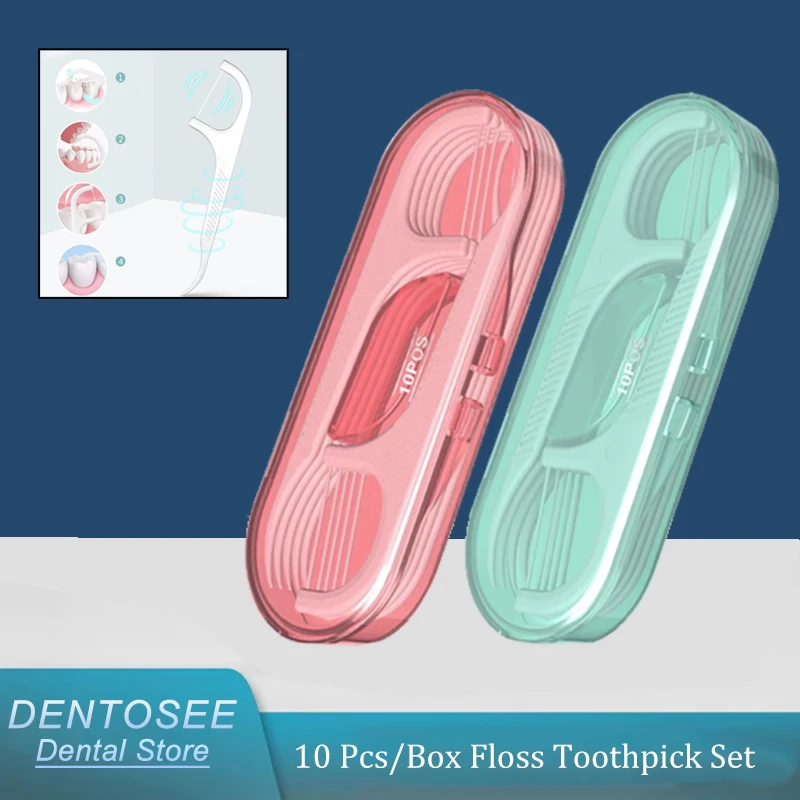 

Dental Floss Reusable 10Pcs/Box Floss Toothpick Set Interdental Brush Dental easy to use Floss Pick Portable Toothpick
