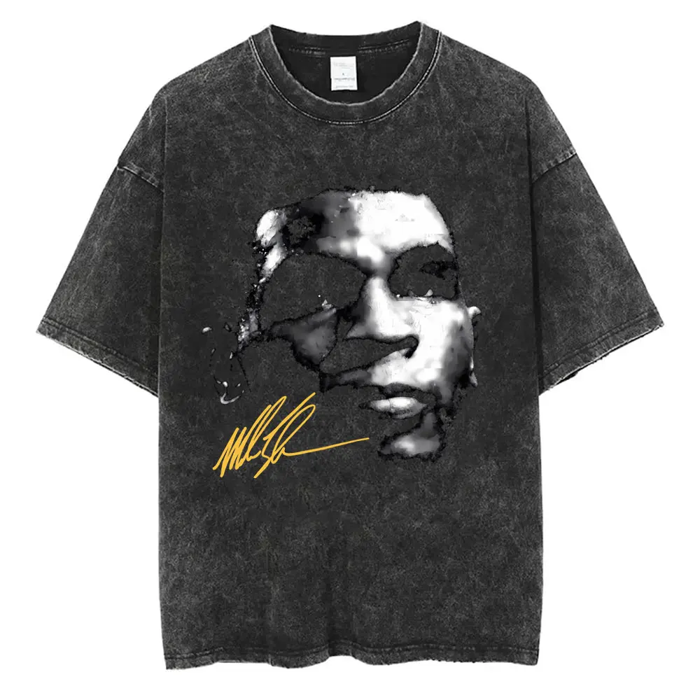 

Washed Vintage Mike Tyson Face Graphic T-shirt Men Women Fashion Retro Boxing T Shirts Men's Cotton Casual Oversized T-shirts