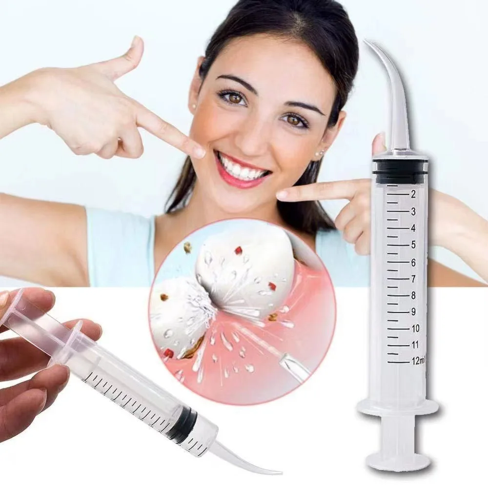 1/4pcs Clear Disposable Dental Irrigation Syringe with Curved Tip Dental Kit Tooth Transparent Whitening Dental Instrument 12ml