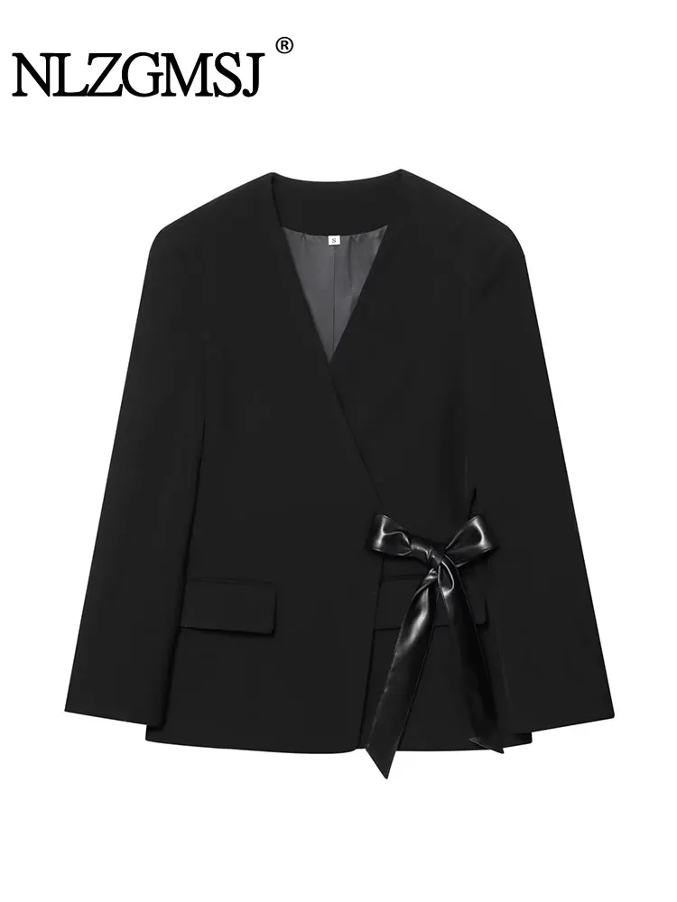 

NLZGMSJ Casual Chic Women Bow Blazer Long Sleeve Blazer New Fashion Commuter Office Lady Blazer
