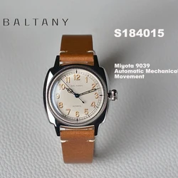 BALTANY Vintage Dress Watch S4015  Miyota 9039 Movement Hand-made Old Case Retro Yellow Oil Luminous Automatic Wristwatch 1926s