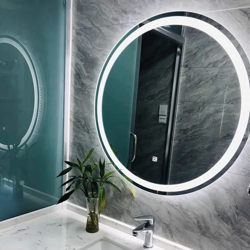 Nordic Washroom Mirror Unbreakable Round Touch Switch Bathroom Mirror Illuminated Hairdressing Espelho Para Banheiro Furniture