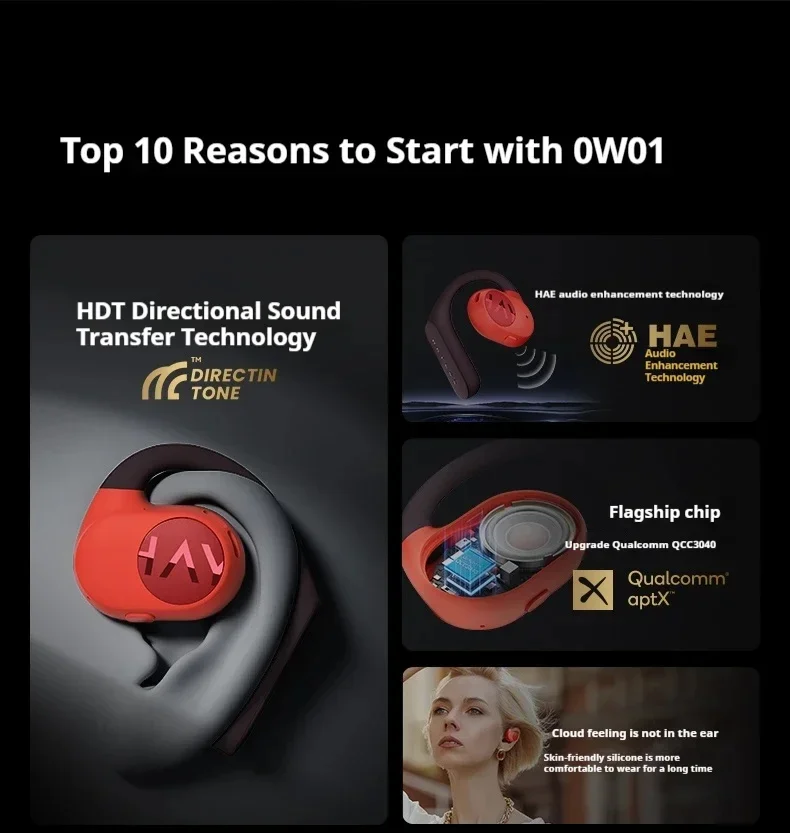 OW01 سماعة رأس بخاصية البلوتوث PurFree Buds سماعات رياضية طويلة التحمل للحد من الضوضاء HIFI مقاوم للماء سماعات مخصصة