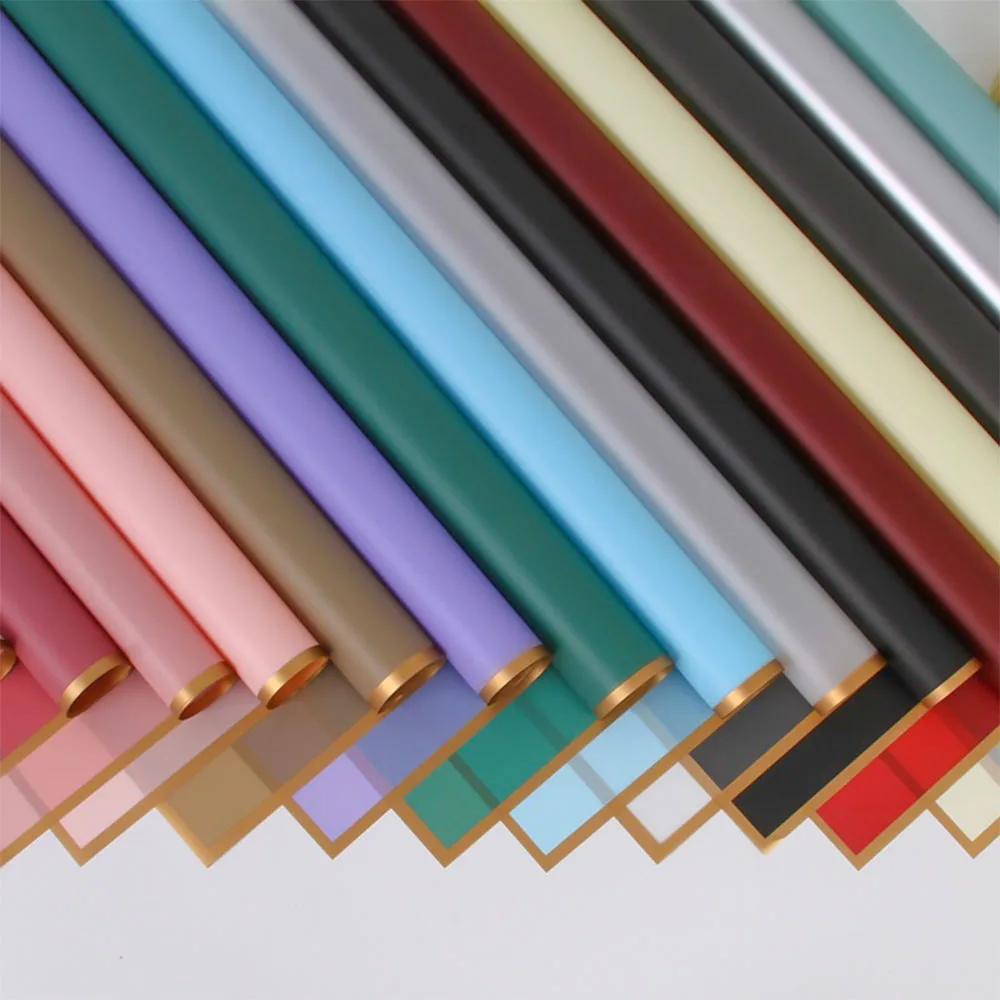 10 Sheets Flower Wrapping Paper with Golden Edges Waterproof Bouquet Packaging Ideal for DIY Weddings Birthdays Presents Package