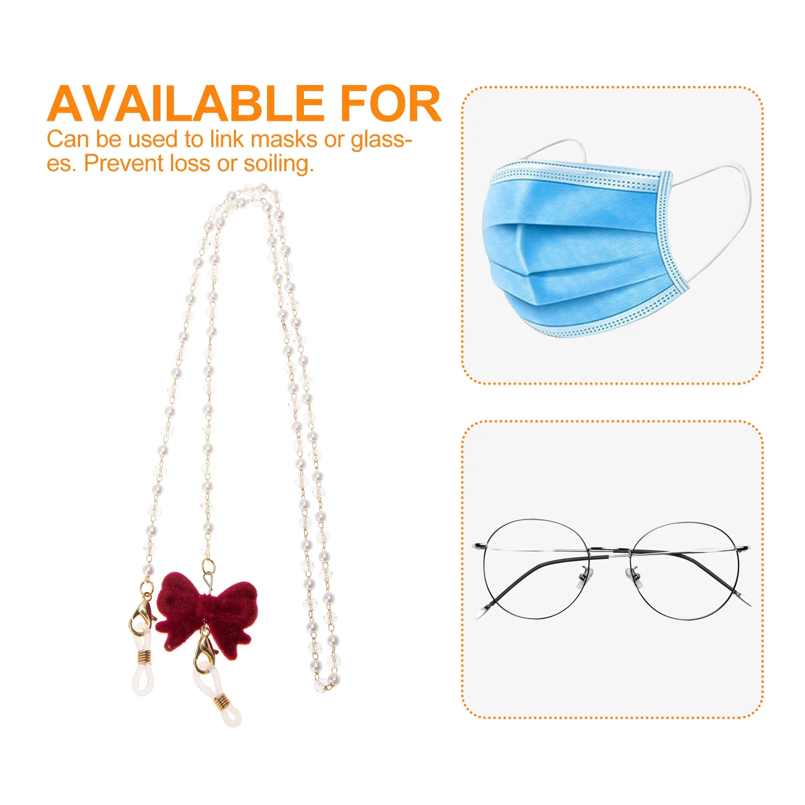 

2Pcs Bow Glasses Chain Elegant Pearl Eyeglasses Chain Anti-Skid Mask Holder Fashion Sunglasses Lanyard for Travel Driving