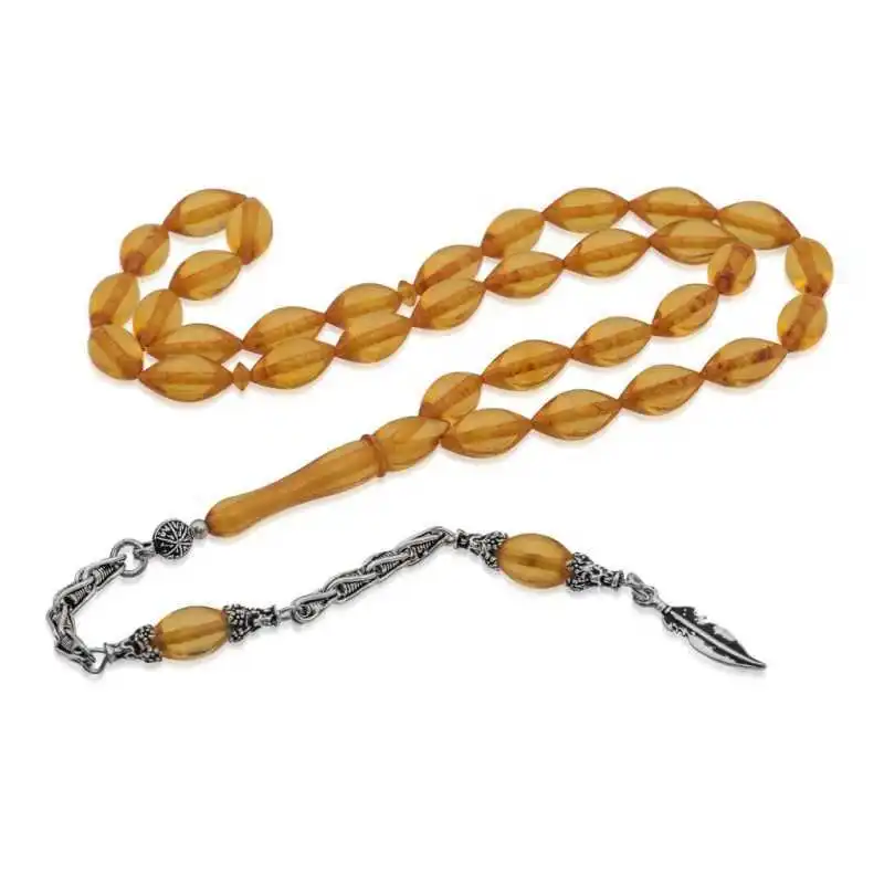 Silver Tassel Fire Amber Rosary Natural Stone Beads 33 Tasbih Rosary 925 Sterling Silver Tasseled, Islamic Muslim Tasbih Allah Men Women Meditation jewelry, Tasby, Unisex