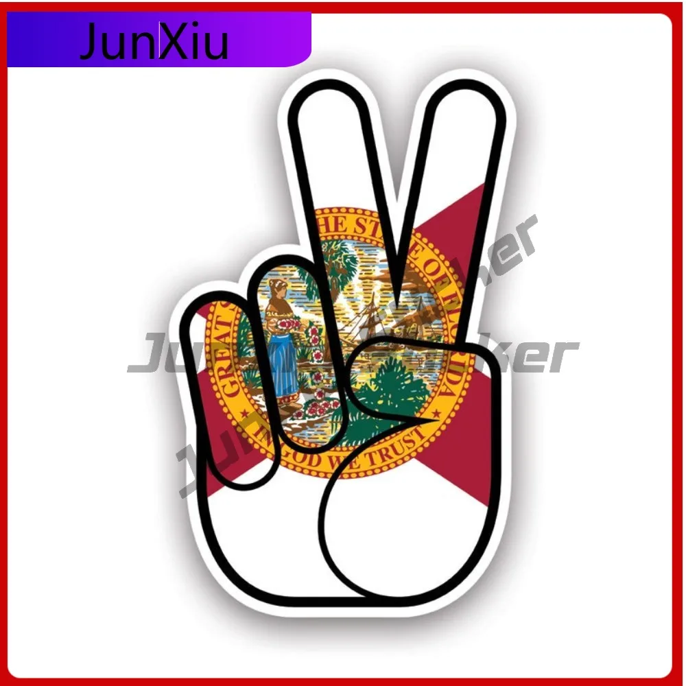 

Florida State Shaped Peace Sign Sticker Creative Decals V Hand Sign Nuclear Disarmament Hippie Fl State Flag Patriotic Car