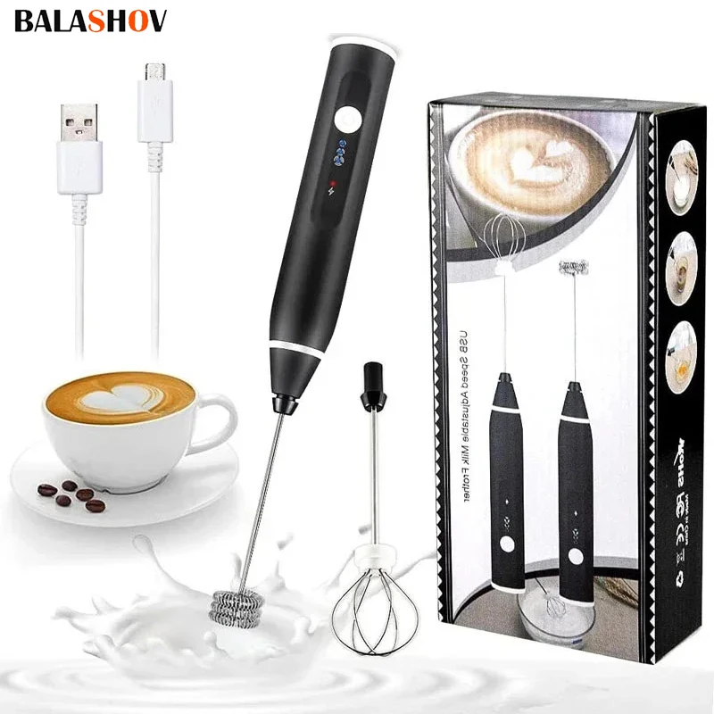 Portable Electric Milk Frothers Wireless Rechargeable Handheld Blender Egg Beater with USB Mini Whisk Mixer for Coffee Cream