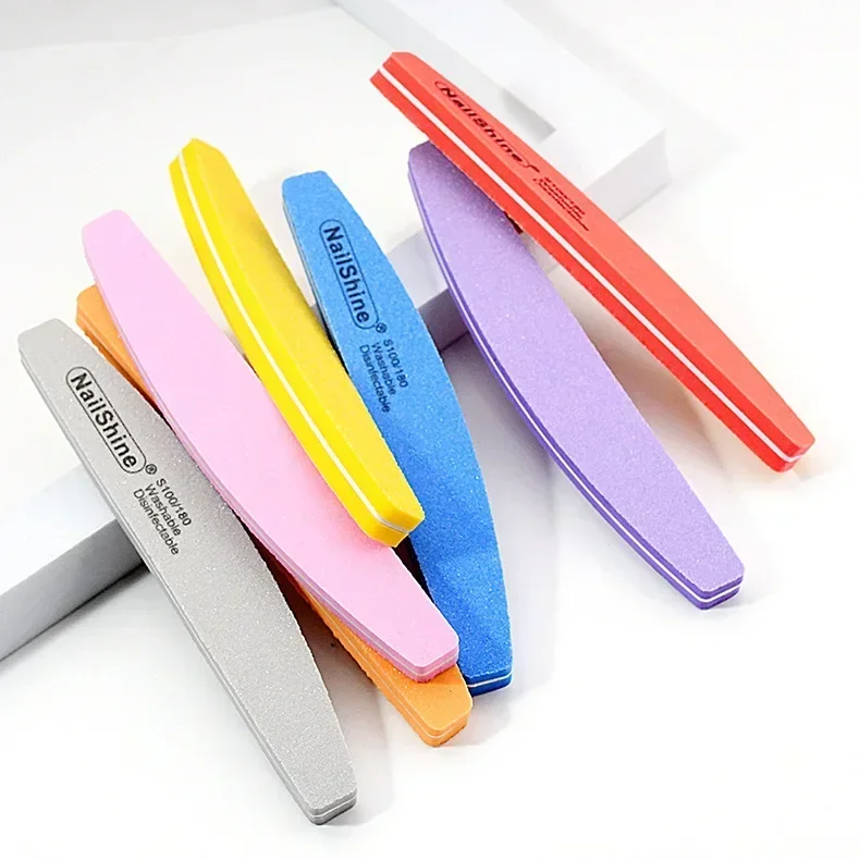 10Pcs Nail Files Blocks 100 180 Sponge Double-sided Nail Polish Buffing Sanding Buffer Strips Polishing Pedicure Manicure Tool