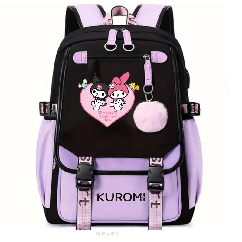 Cute Kuromi Women's Backpack High School Students School Bags Girl's USB Charging Large Capacity Daily Mochila infanti Best Gift