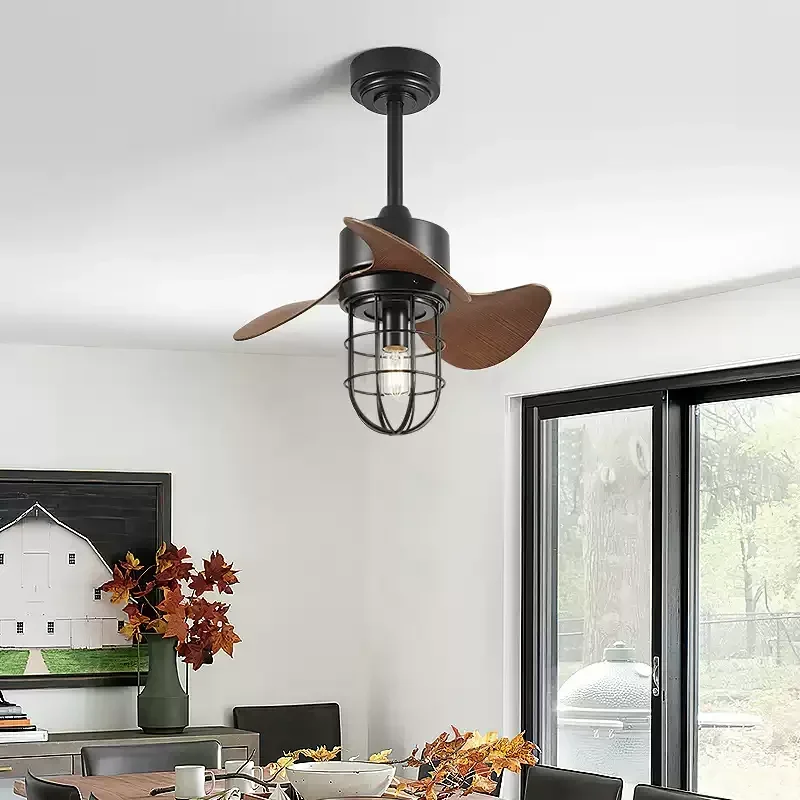 22 Inch 3-leaf American Retro Ceiling Fan Light, Remote Control, Bedroom, Hallway, Balcony, Dining Room Interior Decoration