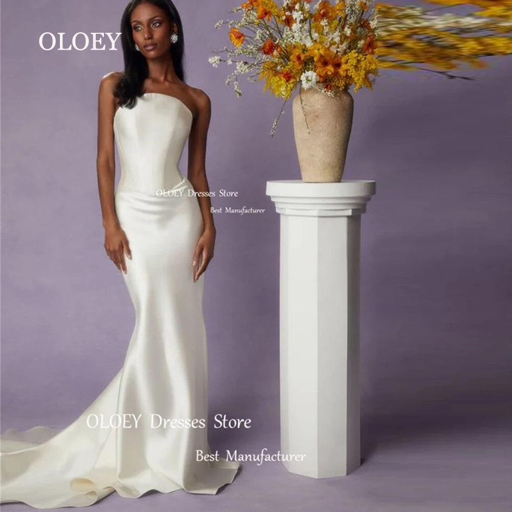 

OLOEY Elegant Scoop Neck Satin Mermaid Wedding Dress Floor Length Sleeveless Bridal Gown Zipper Back Sweep Train Custom Made