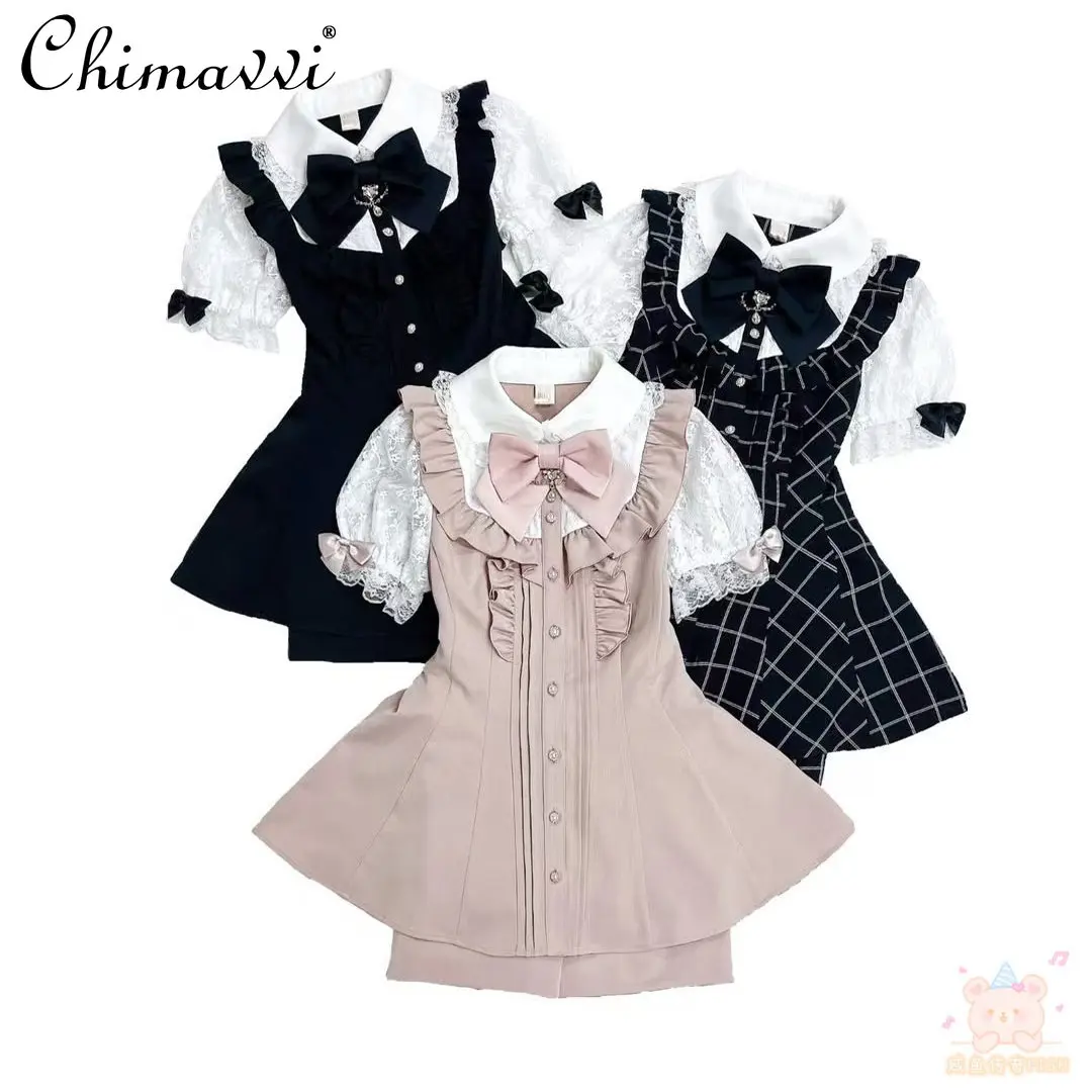 اليابانية Sc مجموعة 2025 صيف جديد الحلو الدانتيل كم فستان نحيل بلوزات وسراويل 2 قطعة مجموعة الألغام سلسلة إنتاج لوليتا وتتسابق #3