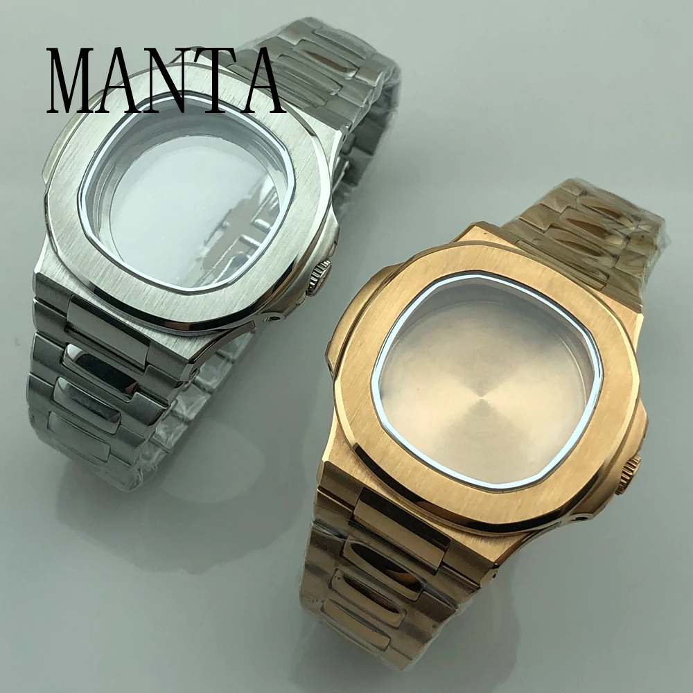 MANTA 42mm Silver Rose Gold Case Sapphire Glass Fit NH35/NH36 ETA2836/2824 Miyota8205/8215/821A Mingzhu2813/3804 PT5000 Movement