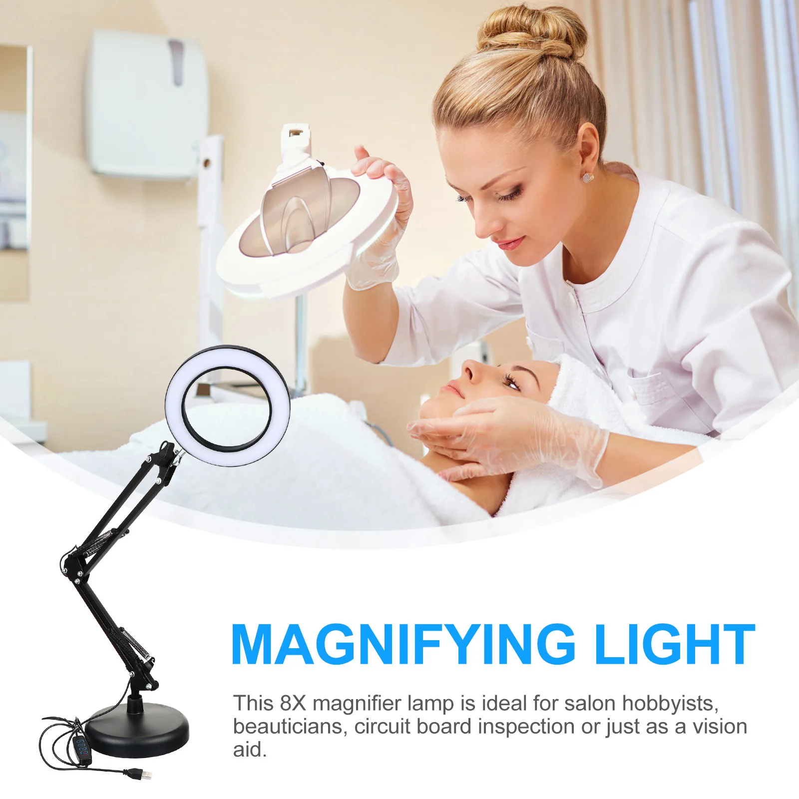 1Set LED Magnifying Lamp 5X Magnifier with Natural Light Protection for Beauty Facial Use Shadow Free Multi Angle Lighting