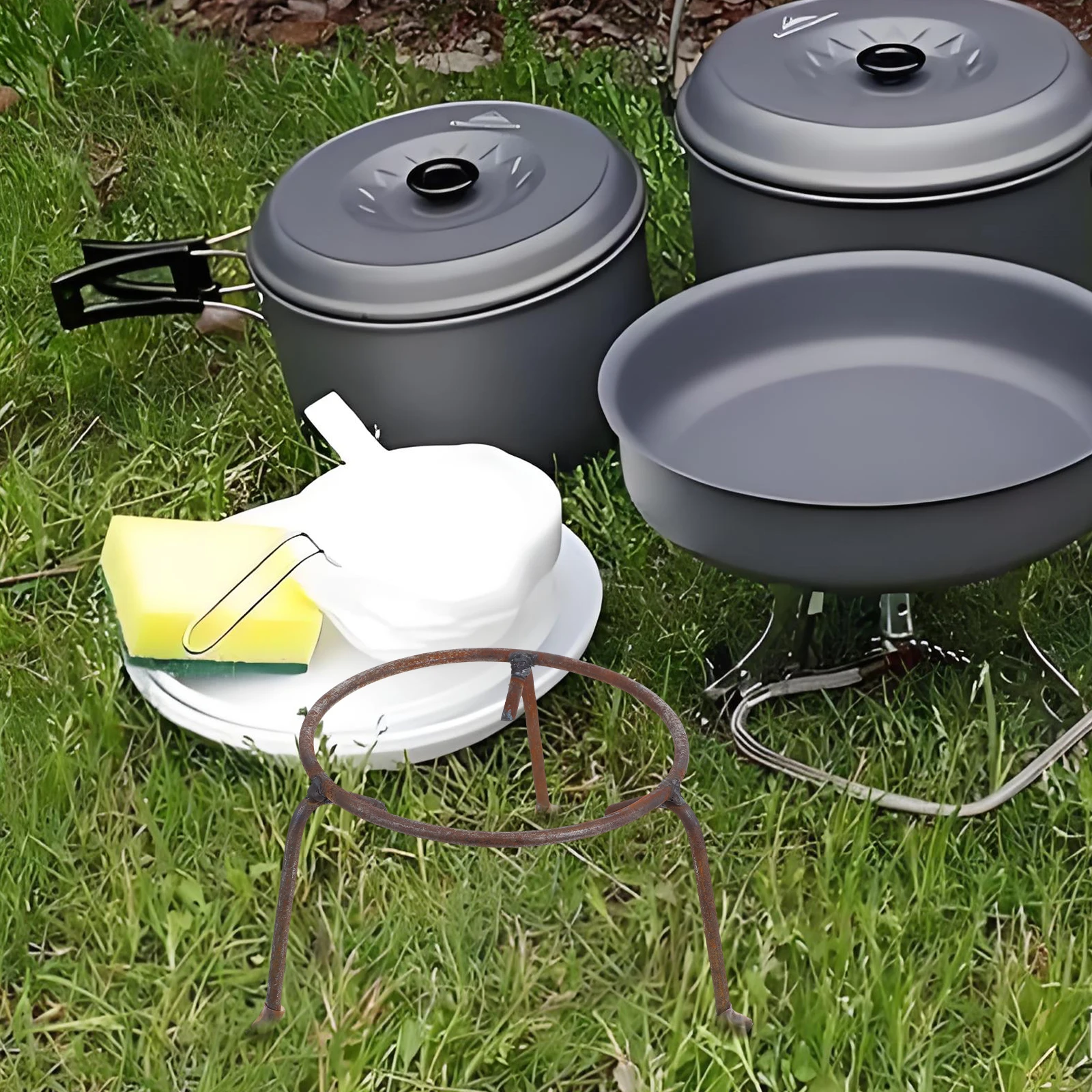 

Reusable Wok Rack Sturdy Metal Pan Holder Outdoor Camping Stove Stand Wear Resistant Lightweight Fire Pit Pan Supply