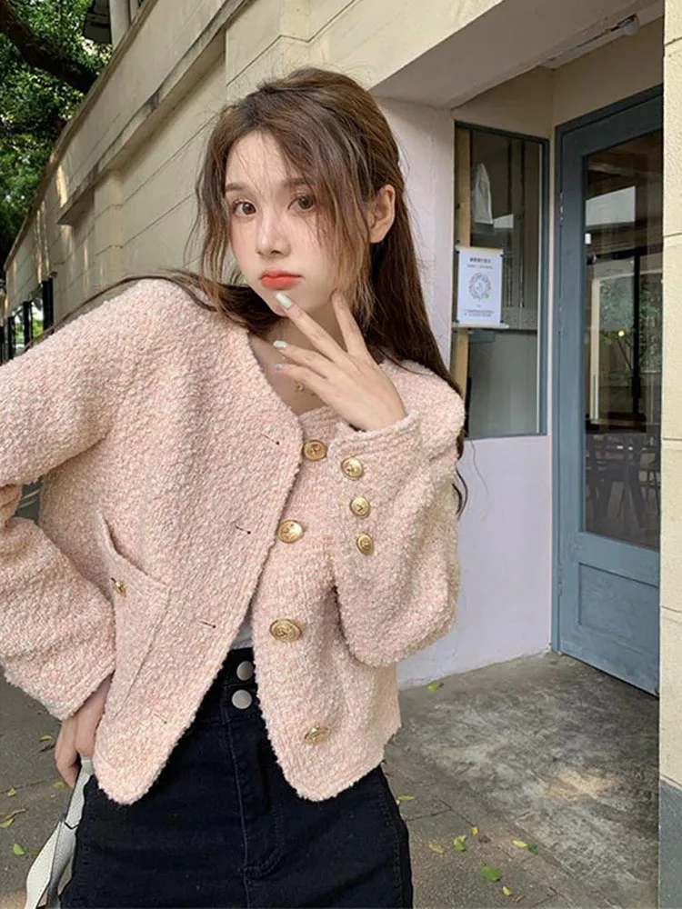 

Temperament Ladies Tops Jackets for Women 2023 Ropa Mujer O-neck Longs Leeve Short Coat Korean Fashion Vintage Elegant Coats