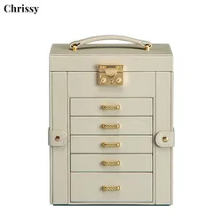 Leather Huge Jewelry Box Mirrored Watch Organizer Necklace Ring Earring Storage Lockable Gift Case